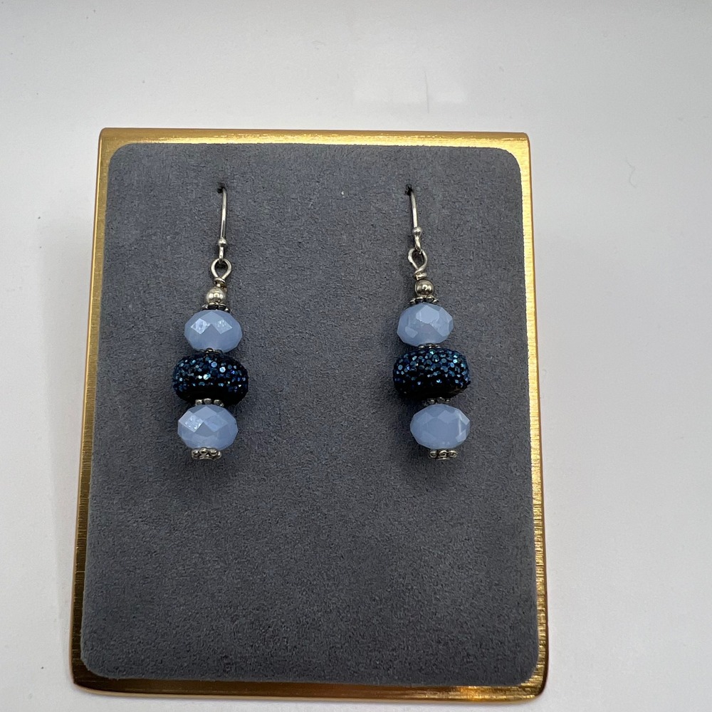 Blue Bead Dangle Earrings 925 Sterling Silver‎ Accents Women's Jewelry
